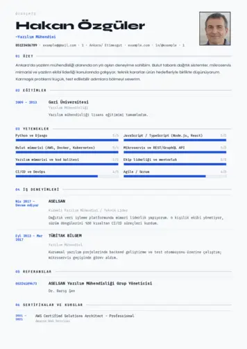 Yazılım Mühendisi Cv Örnekleri cv indir